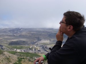 Everett contemplates a volcano